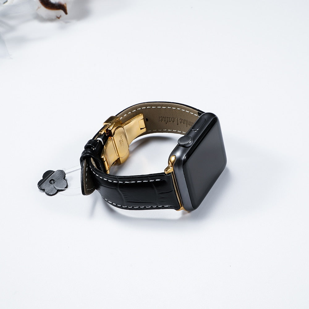 Leather Band for Apple Watch with Butterfly Buckle AANHORA-SHOPPING