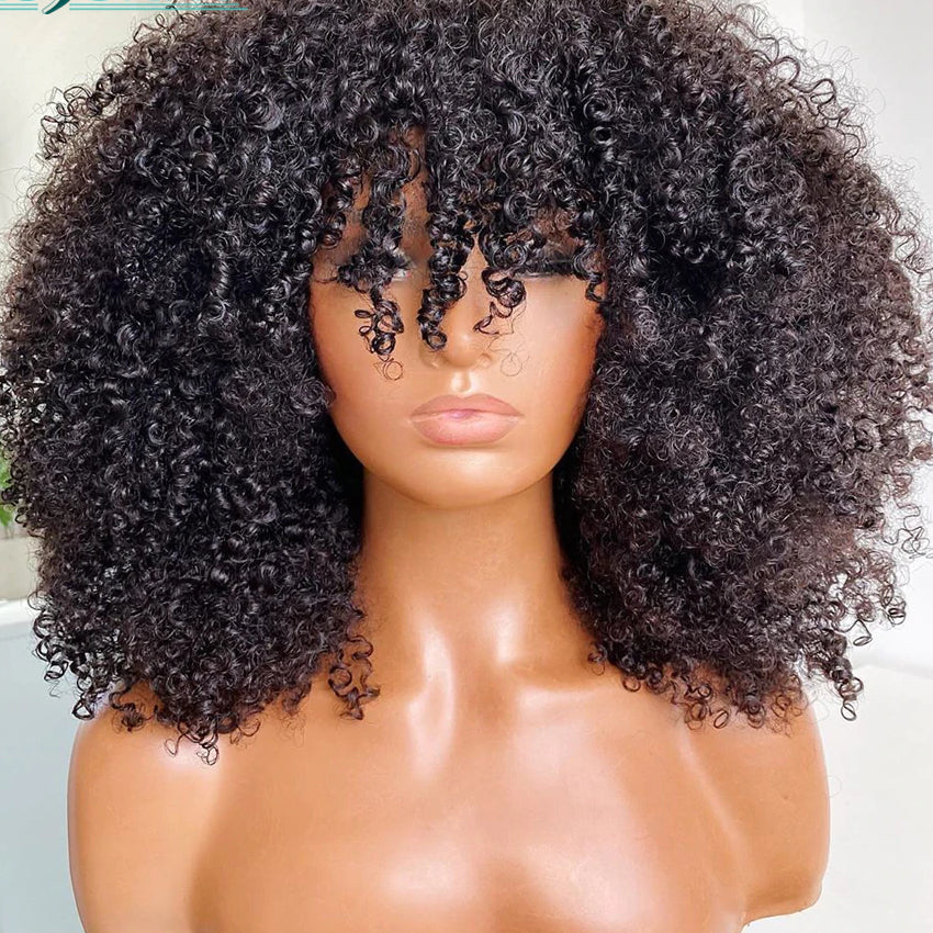 Afro Human Hair Kinky Wig with Bang AANHORA-SHOPPING