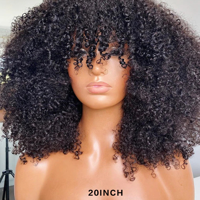 Afro Human Hair Kinky Wig with Bang AANHORA-SHOPPING
