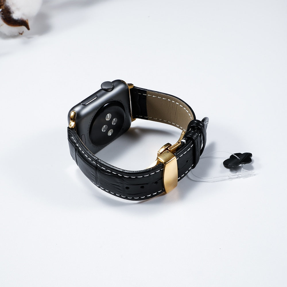 Leather Band for Apple Watch with Butterfly Buckle AANHORA-SHOPPING