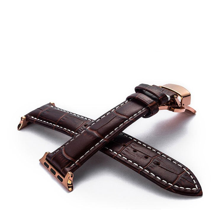 Leather Band for Apple Watch with Butterfly Buckle AANHORA-SHOPPING