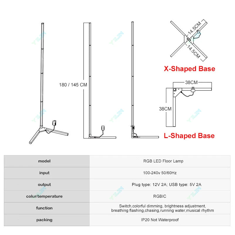 Lámpara de pie inteligente mejorada de 145/180 cm, RGBIC, control remoto por aplicación Tuya Smart, luz ambiental nórdica para decoración de salas de juego AANHORA-SHOPPING