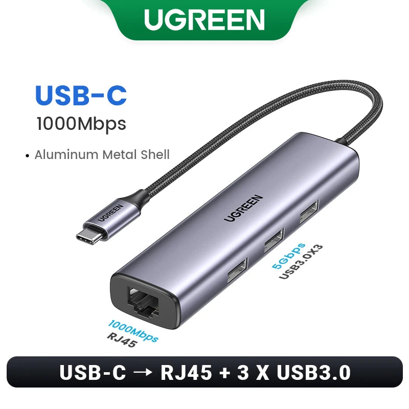 UGREEN USB Ethernet Adaptador 1000/100Mbps USB3.0/USB2.0 HUB USB a RJ45 USB Lan para Laptop PC Xiaomi Mi Box Nintendo Switch Lenovo Macbook Mac OS Windows Linux USB-C HUB USB-A Tarjeta de Red Gigabit Internet Adaptador AANHORA-SHOPPING