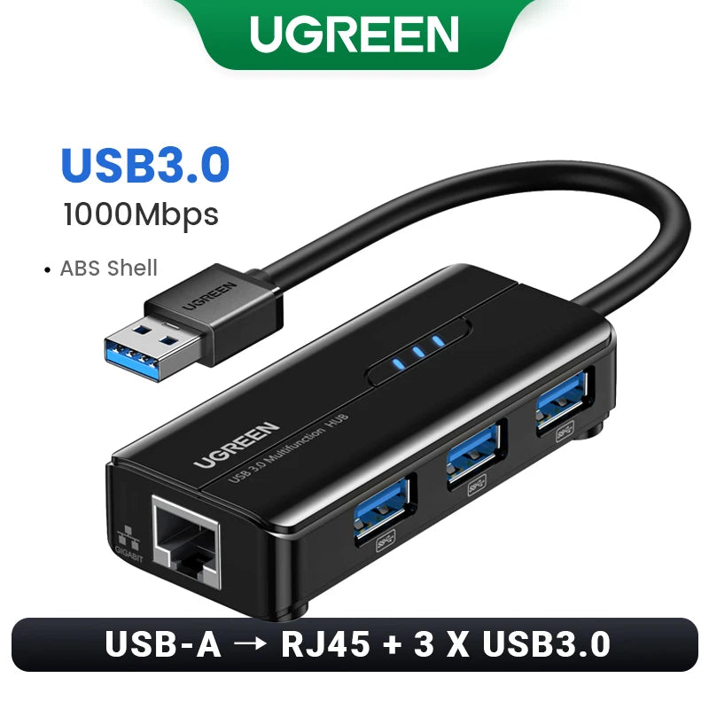 UGREEN USB Ethernet Adaptador 1000/100Mbps USB3.0/USB2.0 HUB USB a RJ45 USB Lan para Laptop PC Xiaomi Mi Box Nintendo Switch Lenovo Macbook Mac OS Windows Linux USB-C HUB USB-A Tarjeta de Red Gigabit Internet Adaptador AANHORA-SHOPPING