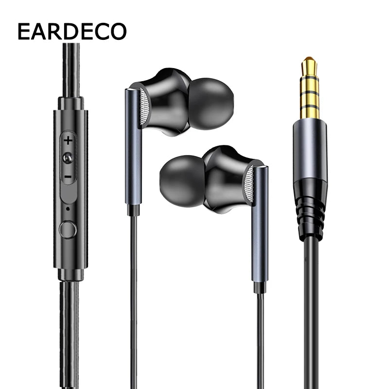 EARDECO-auriculares con cable de 3,5mm con micrófono, intrauditivos con cable, manos libres, estéreo, graves AANHORA-SHOPPING