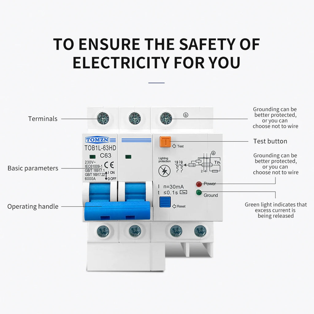 TOMZN Main Switch Residual Current Circuit Breaker With Surge Protector RCBO MCB With Lightning Protection SPD AANHORA-SHOPPING