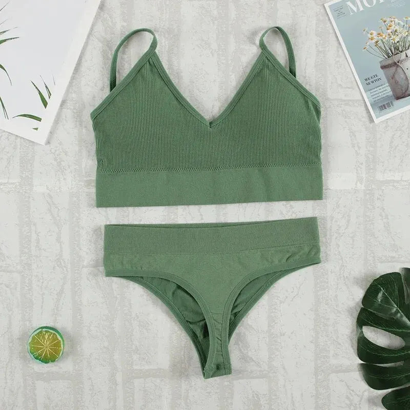 Conjunto de ropa interior de 2 piezas para mujer, bragas sexys, Bralette sin costuras, lencería femenina, Top corto sin mangas suave AANHORA-SHOPPING