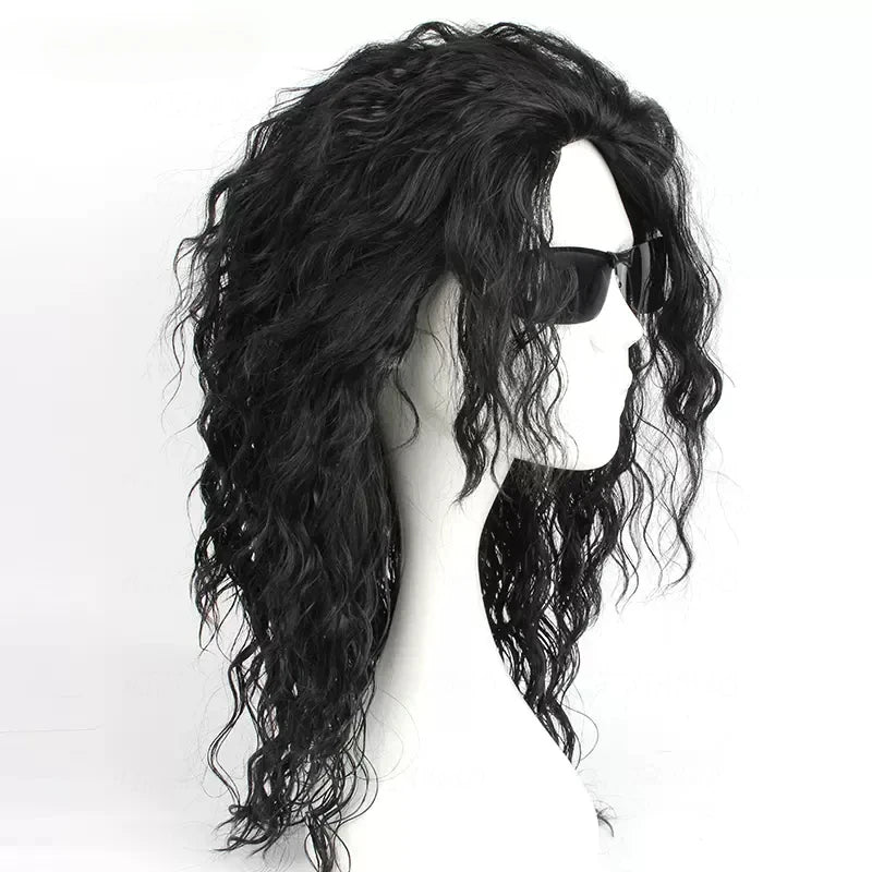 Anime Michael Jackson Cosplay Michael Cosplay peluca negra Michael juego de rol peluca de pelo negro rizado medio largo pelucas Cos de Halloween AANHORA-SHOPPING