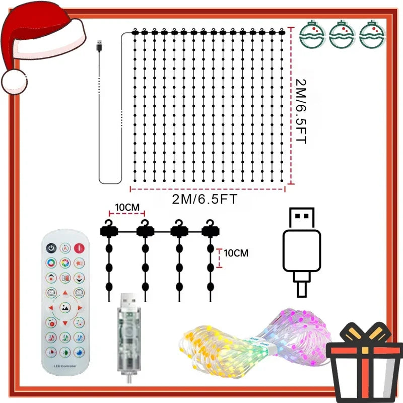 Cortina de luces inteligente de 256/400LED, cadena de luces dinámicas DIY, patrón que cambia de Color, aplicación remota de texto para decoración de fiesta en casa AANHORA-SHOPPING