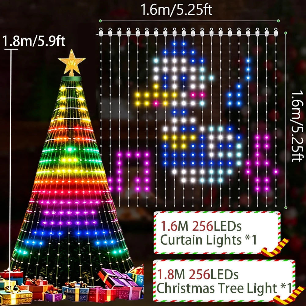 Guirnalda de Luces LED Inteligentes para Cortina, 400-800 LED, con Control Remoto por Aplicación, Sincronización con Música, Luces de Navidad para Exteriores AANHORA-SHOPPING