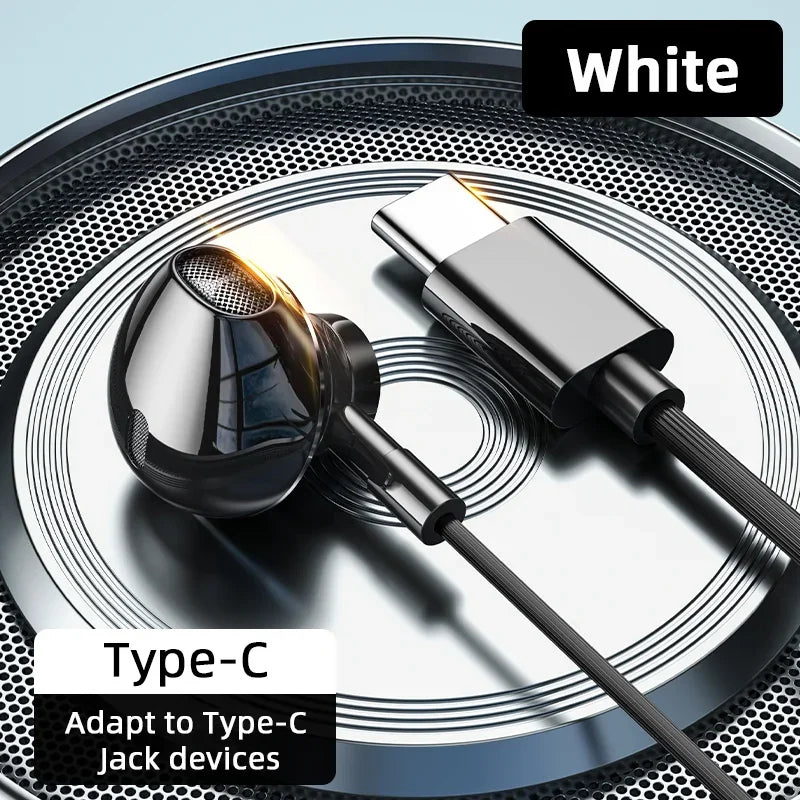 Auriculares USB tipo C HiFi bajo estéreo Control de volumen micrófono 3,5mm auriculares con cable para Galaxy S24 S23 S22 S21 Ultra iPhone 15 Pro Max AANHORA-SHOPPING