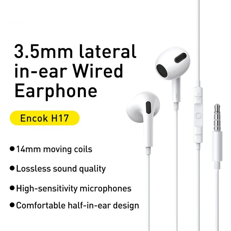 Baseus H17 auriculares con cable de 3,5mm con micrófono auriculares internos controlados por cable para música deporte Monitor intrauditivo auriculares AANHORA-SHOPPING