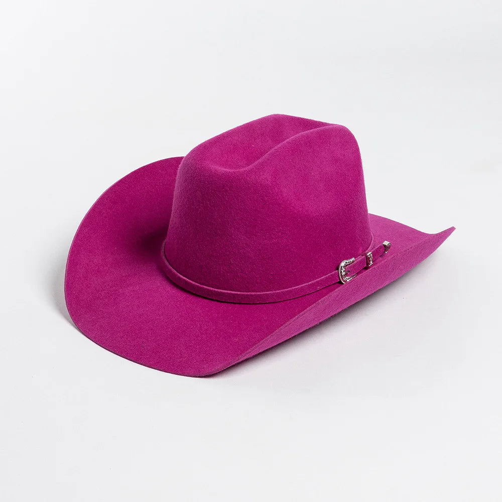Sombrero de vaquero de lana 100%, accesorios del mismo color para otoño e invierno, sombrero de vaquero rizado clásico de Panamá, sombrero vaquero AANHORA-SHOPPING