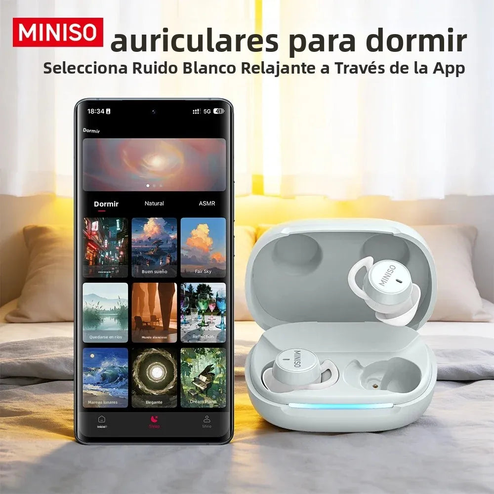 Audífonos MINISO MS217 para Dormir, Auriculares Bluetooth con Traducción IA, Audífonos Intrauditivos Inalámbricos Ideales para Dormir AANHORA-SHOPPING