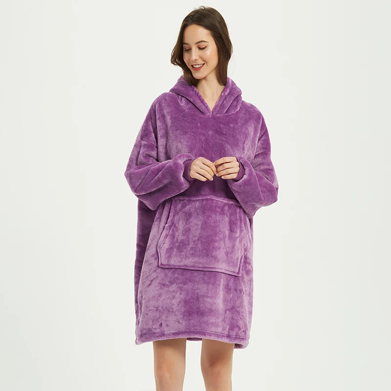 Manta de invierno con capucha para mujer, mantas cálidas de gran tamaño, jersey de felpa de microfibra de 850 gramos, bata, manta polar, sudadera AANHORA-SHOPPING
