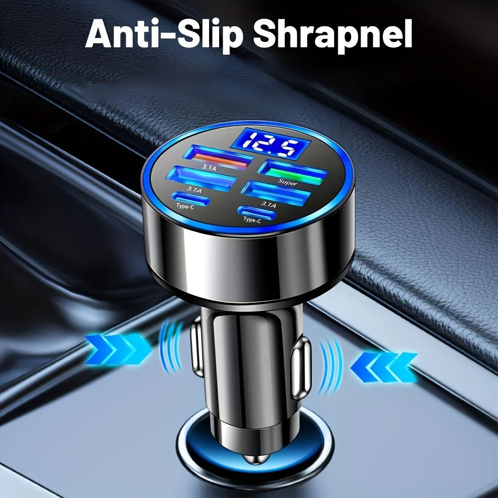 6-in-1 Fast Charging Car Adapter 3.1A Dual Type-C Digital Display Smartphones Tablets Power Banks Black Portable Charger AANHORA-SHOPPING