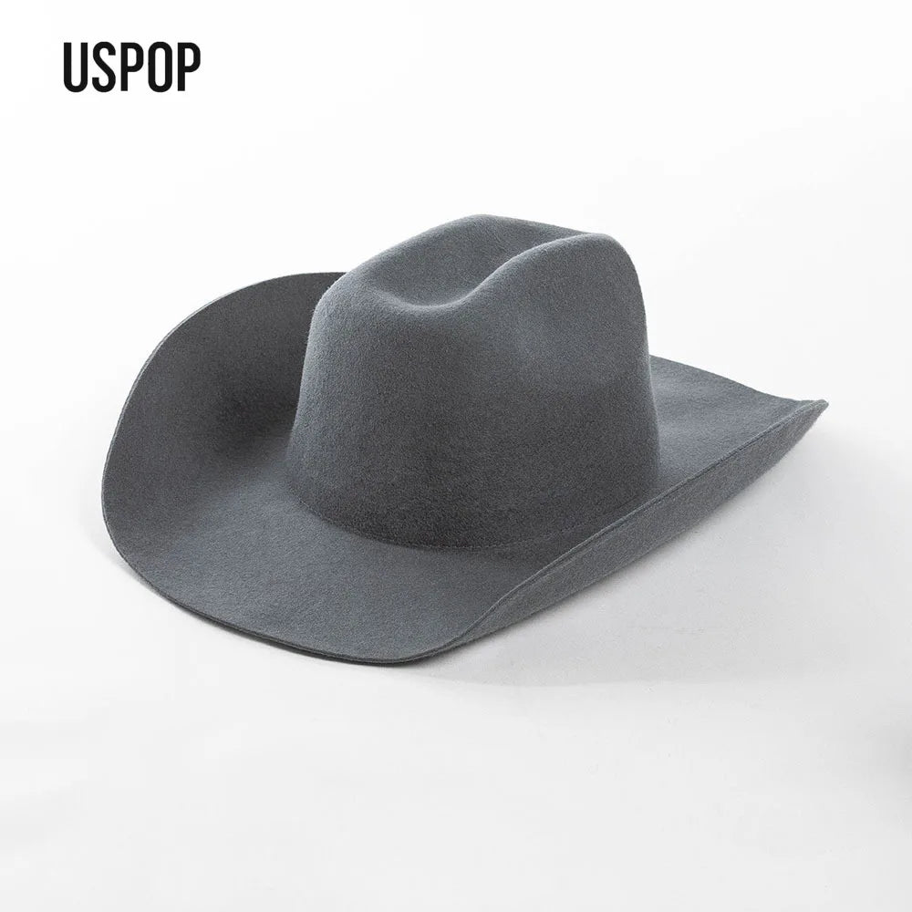 USPOP Sombrero de vaquero de lana 100% Sombrero de fieltro de ala ancha unisex Color sólido Estilo Fedora clásico Múltiples tamaños S-XL Otoño Invierno AANHORA-SHOPPING