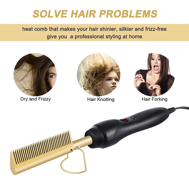 Plancha alisadora de pelo iónica de cerámica eléctrica profesional, cepillo, peine caliente, plancha de pelo eléctrica con peine caliente AANHORA-SHOPPING