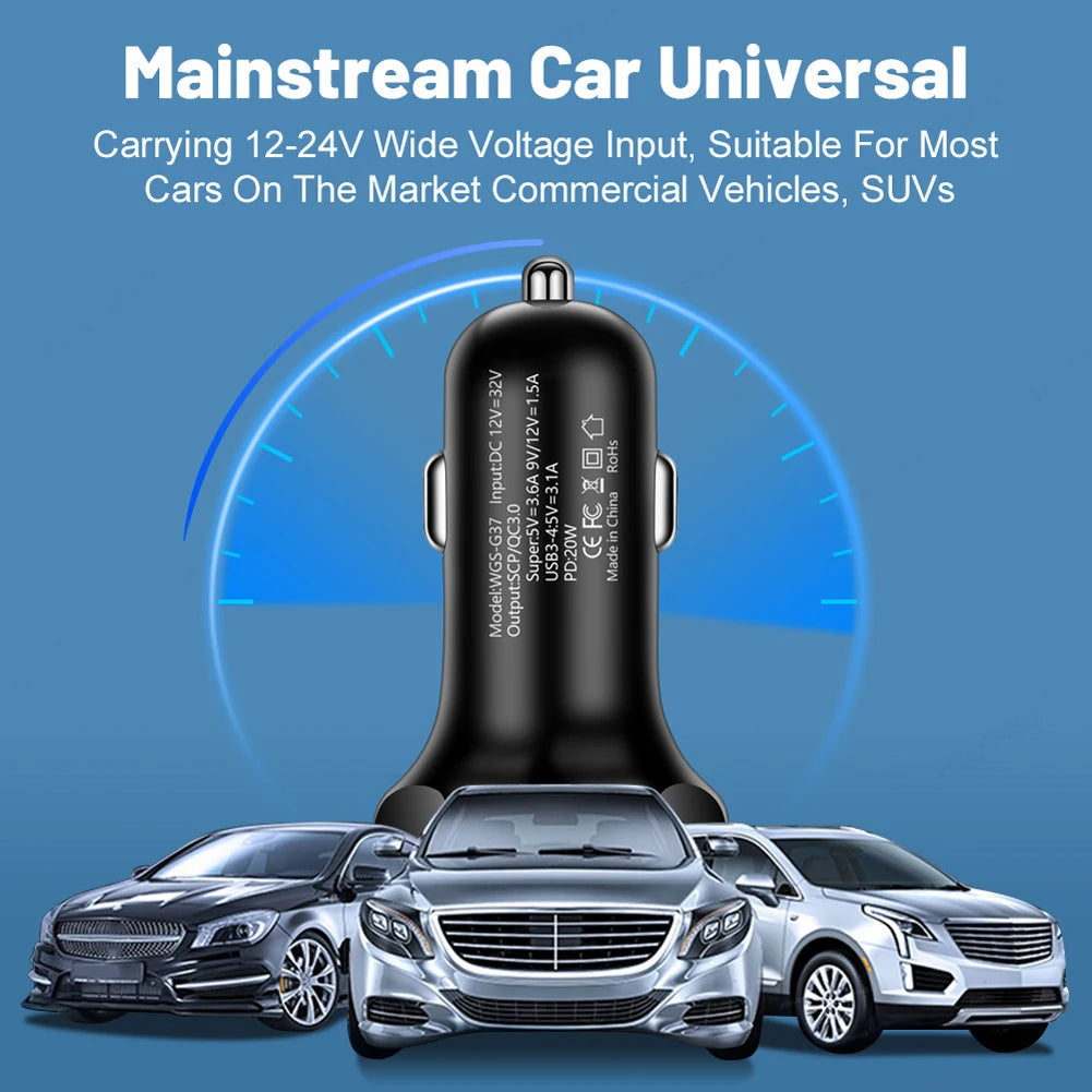 5-In-1 Car Fast Charging Adapter 3.1A Type-C LED Digital Display PD USB Type C Car Mobile Phone Charger For Xiaomi Huawei Realme AANHORA-SHOPPING