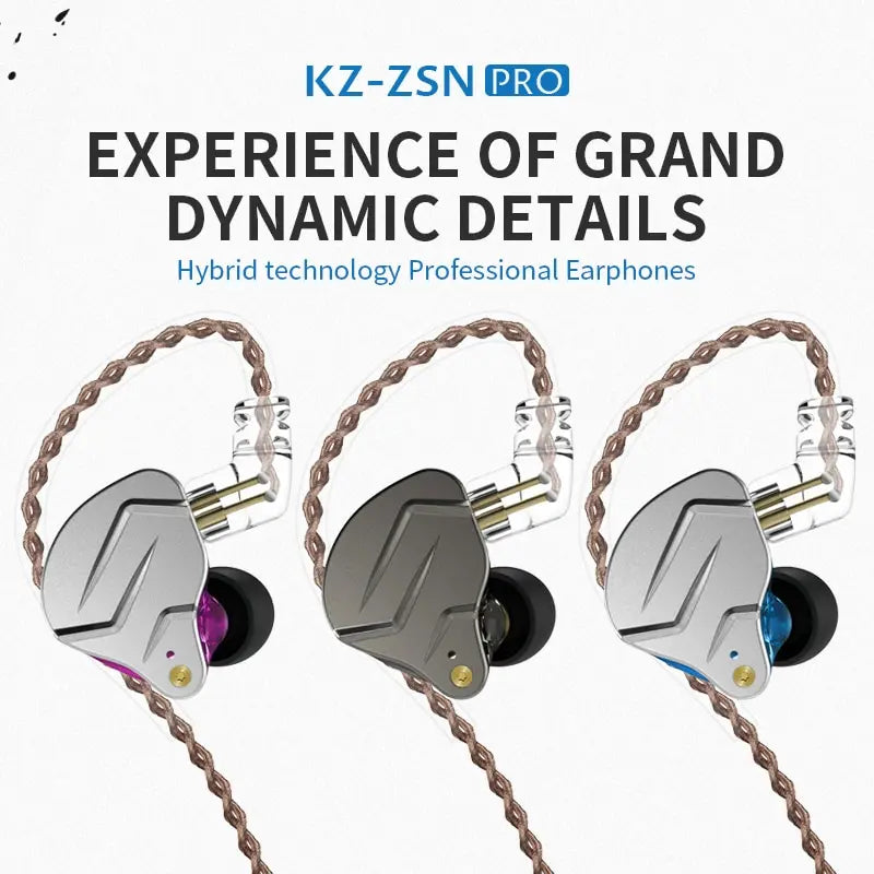 Auriculares KZ ZSN PRO 1BA 1DD Hybrid Drive In Hearphones HIFI Metal Bass, Auriculares deportivos de música reemplazables AANHORA-SHOPPING