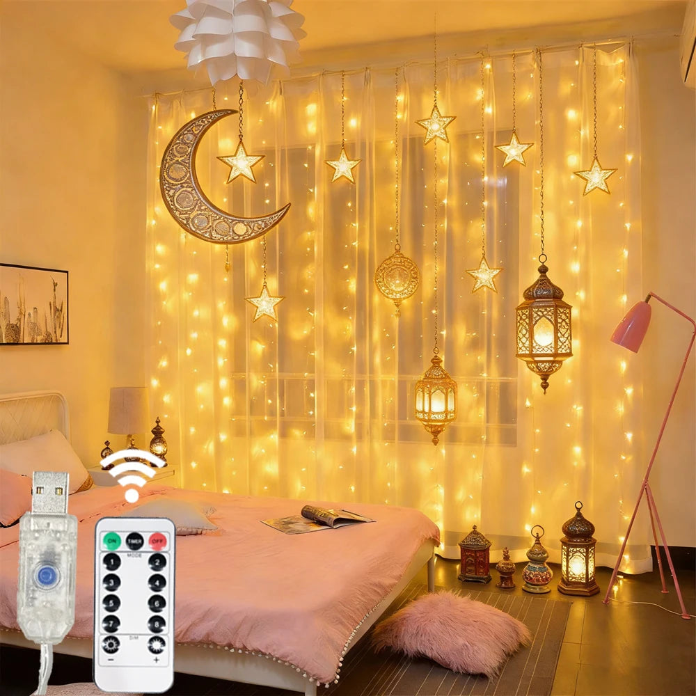 Cortina LED USB de 3/6 m con 8 Modos, Luces con Control Remoto, Guirnalda para Decoración de Dormitorios, Salas de Estar, Bodas, Fiestas, Decoraciones de Ramadán AANHORA-SHOPPING