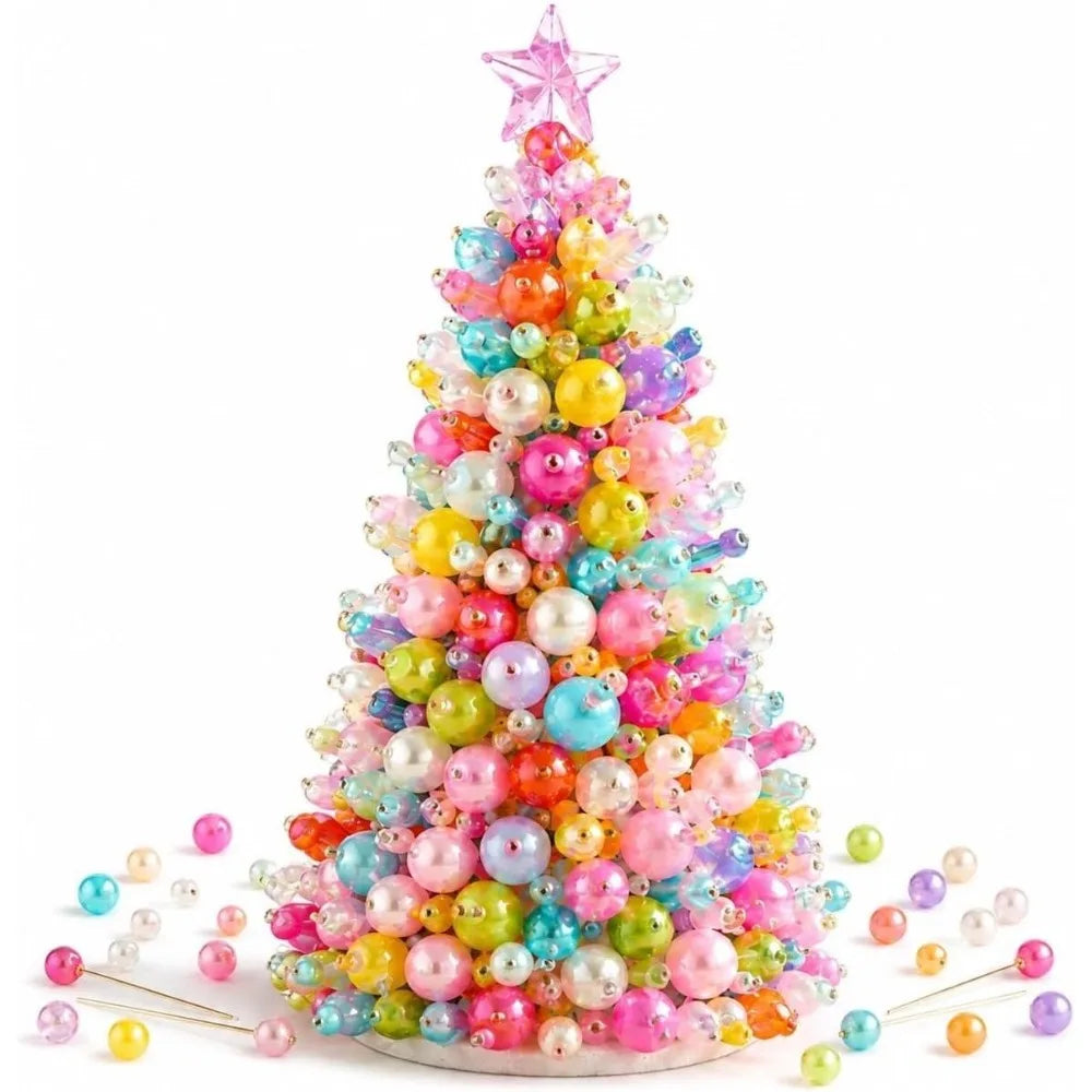 Colorido y Encantador Kit de Árbol de Navidad de Cuentas para Armar, Educativo, Brillante, de Mesa, Hecho a Mano con Perlas Falsas AANHORA-SHOPPING