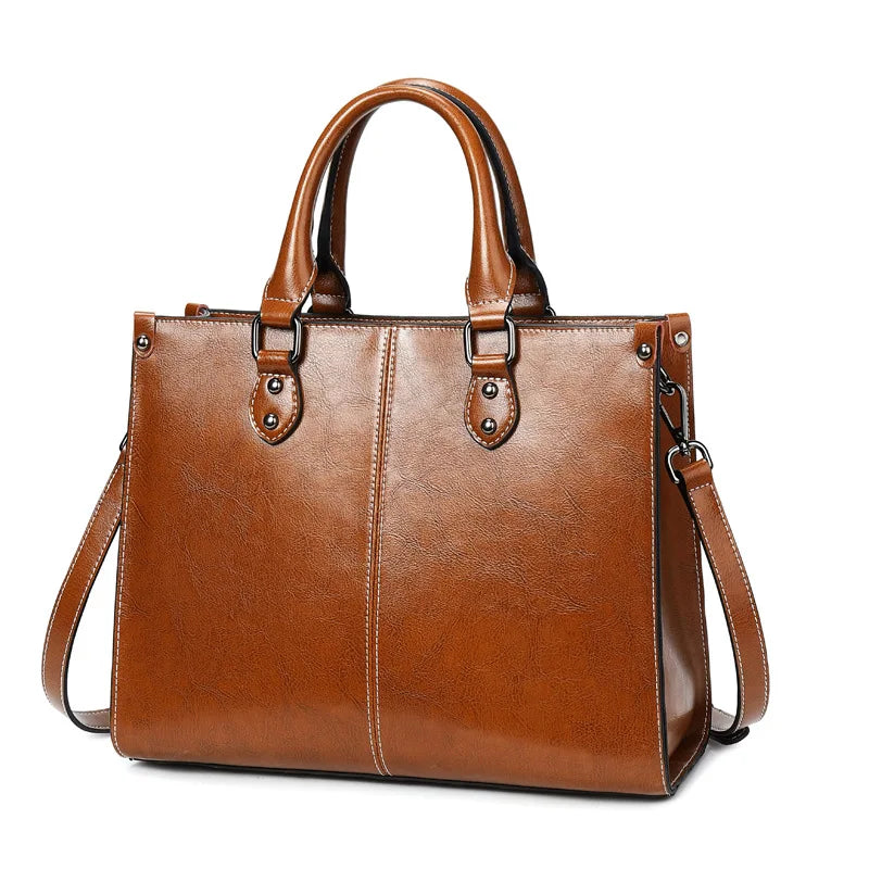 Bolso de mano de cuero genuino para mujer, bandolera de hombro, de piel de vaca encerada, estilo mensajero, tipo tote AANHORA-SHOPPING