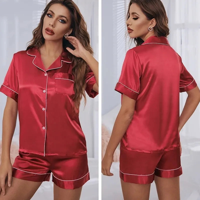 Conjunto de pijamas de seda para mujer, ropa de dormir informal suave, camisa larga, Tops y pantalones largos, cárdigan, ropa de dormir para el hogar, primavera y otoño AANHORA-SHOPPING
