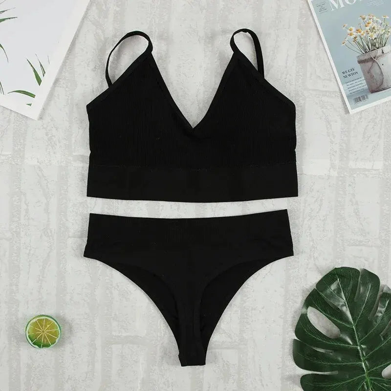 Conjunto de ropa interior de 2 piezas para mujer, bragas sexys, Bralette sin costuras, lencería femenina, Top corto sin mangas suave AANHORA-SHOPPING