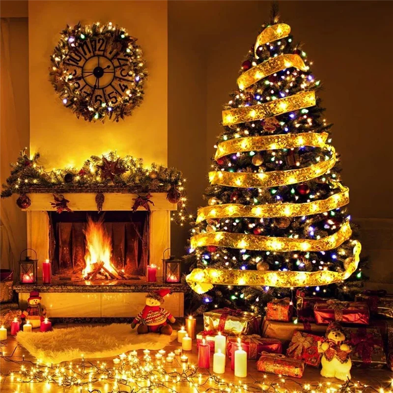 Cinta navideña de luces de hadas, lazos DIY, adornos de árbol de luces para el hogar, decoración navideña, Navidad-AT64 de Año Nuevo AANHORA-SHOPPING