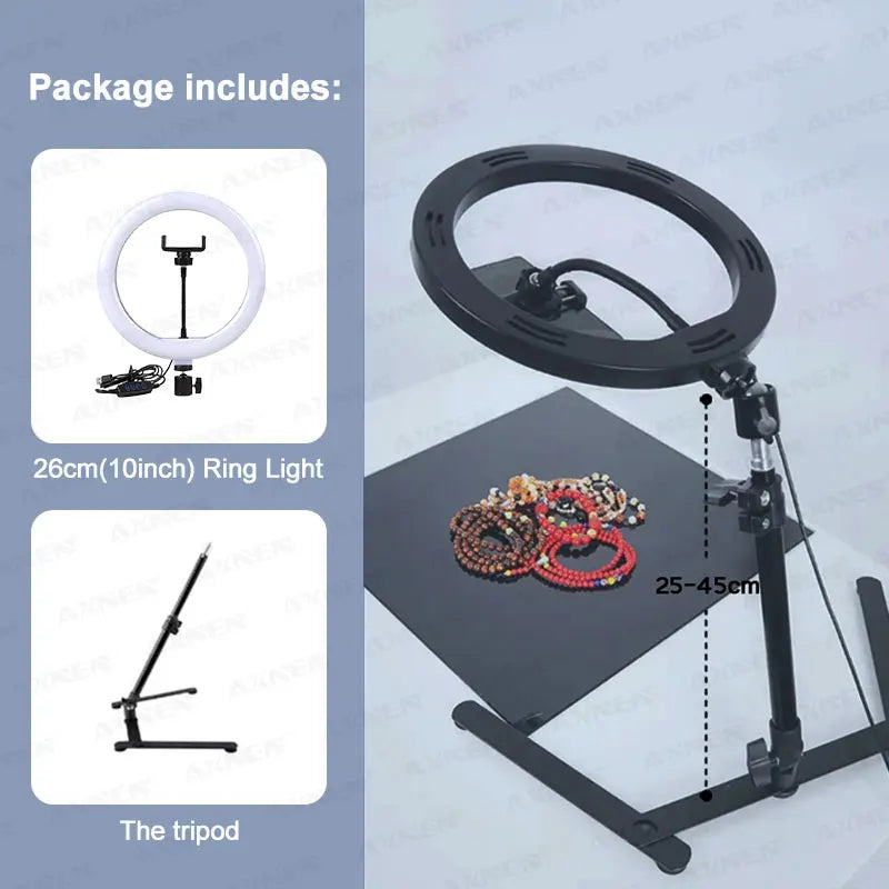 Desktop Foldable Overhead Tripod with Ring Light for Smartphone with Phone Holder Photography Table Stand Live Photo Video Shot AANHORA-SHOPPING