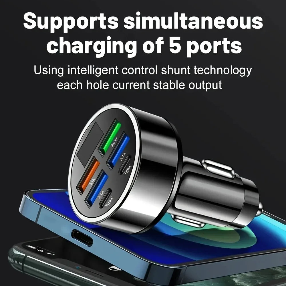 Car Charger 6 Ports Quick Charger QC3.0 Fast Charging Multi-function Adapters PD With Display Ambient Auto Sockets Accessories AANHORA-SHOPPING