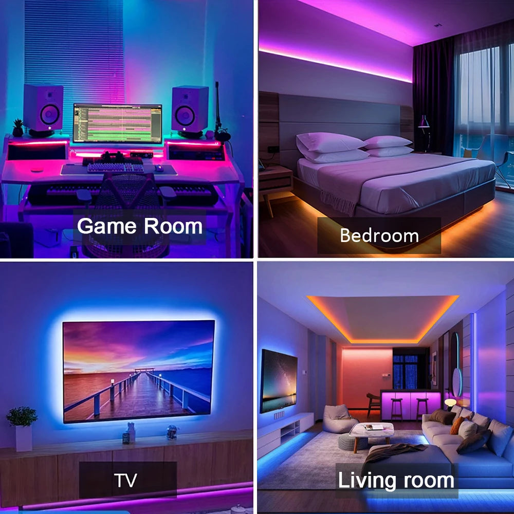 RGB Led Strip Lights 5m 10m 20m 30m Led Room Light with APP Control Flexible Ribbon Luces Led Tape for Room Bedroom Decoration AANHORA-SHOPPING