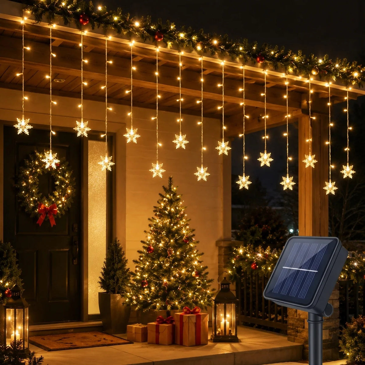 Guirnalda de Luces Solares con Forma de Copo de Nieve, Decoración para Árbol de Navidad, Luces para Festividades de Invierno, Decoración para Navidad y Halloween AANHORA-SHOPPING