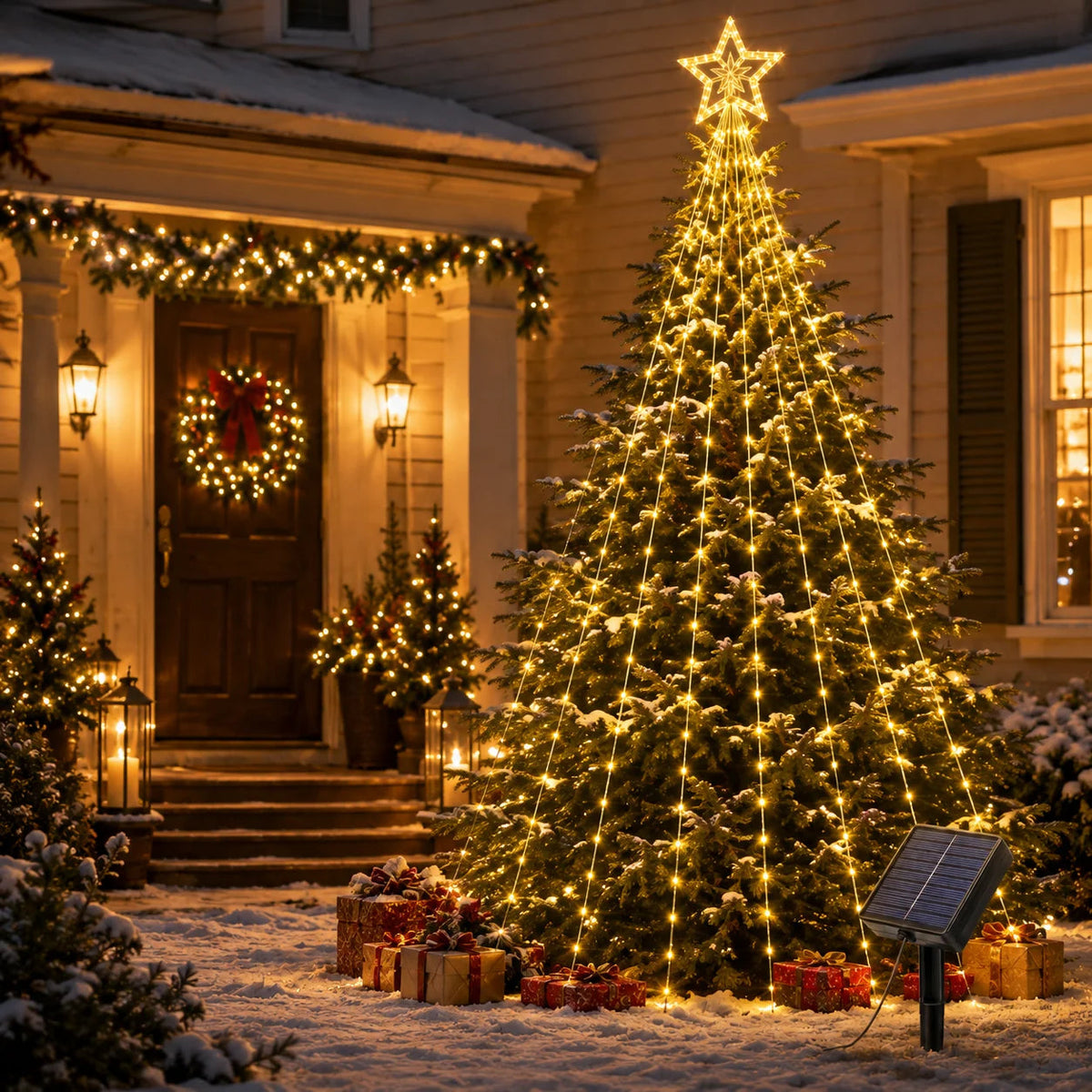 Luces Solares para Árbol de Navidad, Guirnalda de Luces en Cascada con Forma de Estrella, 200/290 LED, 8 Modos, Decoración Navideña para Jardín, Patio, Exteriores AANHORA-SHOPPING