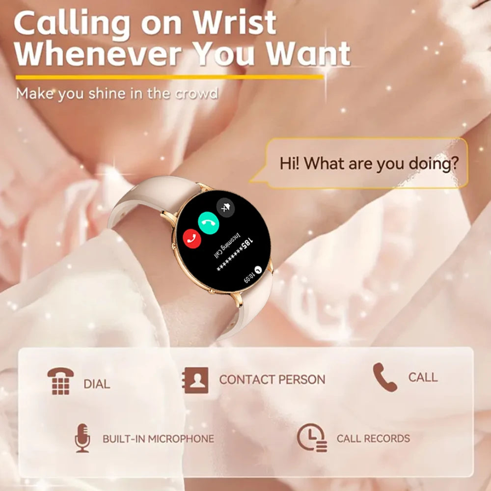 Reloj Inteligente AMOLED Ultrafino para Mujer, Pantalla Siempre Encendida, Linterna LED, Brazalete de Moda, Llamadas por BT, Monitoreo de Salud AANHORA-SHOPPING