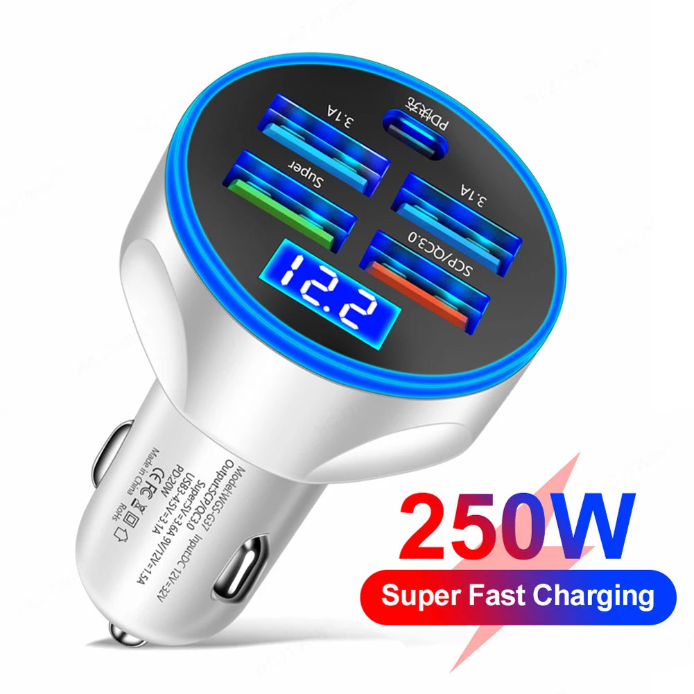 5-In-1 Car Fast Charging Adapter 3.1A Type-C LED Digital Display PD USB Type C Car Mobile Phone Charger For Xiaomi Huawei Realme AANHORA-SHOPPING