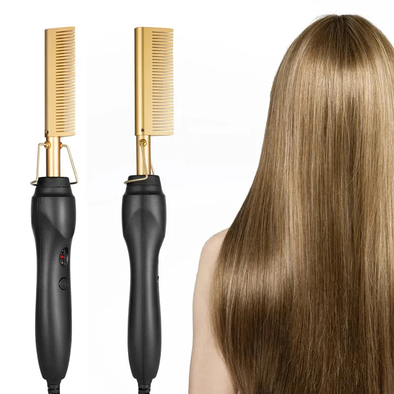 Portable dual-function straightening and curling hair brush, multi-functional electric heating travel hair styling iron AANHORA-SHOPPING