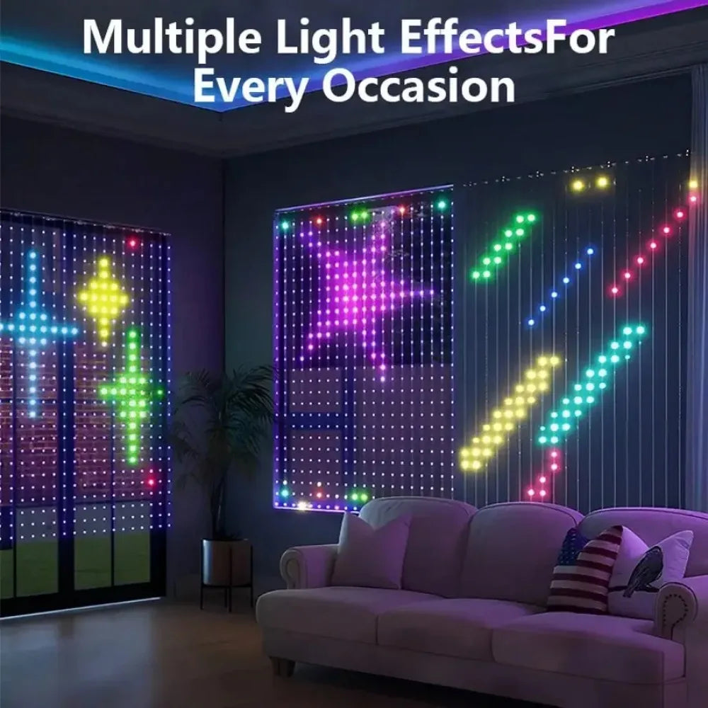 Cortina de luces inteligente de 256/400LED, cadena de luces dinámicas DIY, patrón que cambia de Color, aplicación remota de texto para decoración de fiesta en casa AANHORA-SHOPPING