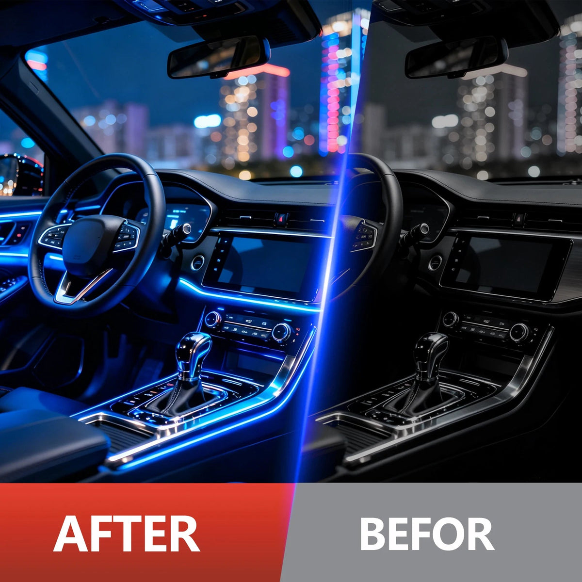 Luz LED de Neón Flexible para el Interior del Automóvil, RGB Multicolor, Activa por Sonido, Control por Aplicación, Tira de Luz Ambiental para el Tablero y Puertas del Auto AANHORA-SHOPPING