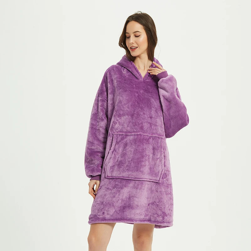 Manta de invierno con capucha para mujer, mantas cálidas de gran tamaño, jersey de felpa de microfibra de 850 gramos, bata, manta polar, sudadera AANHORA-SHOPPING