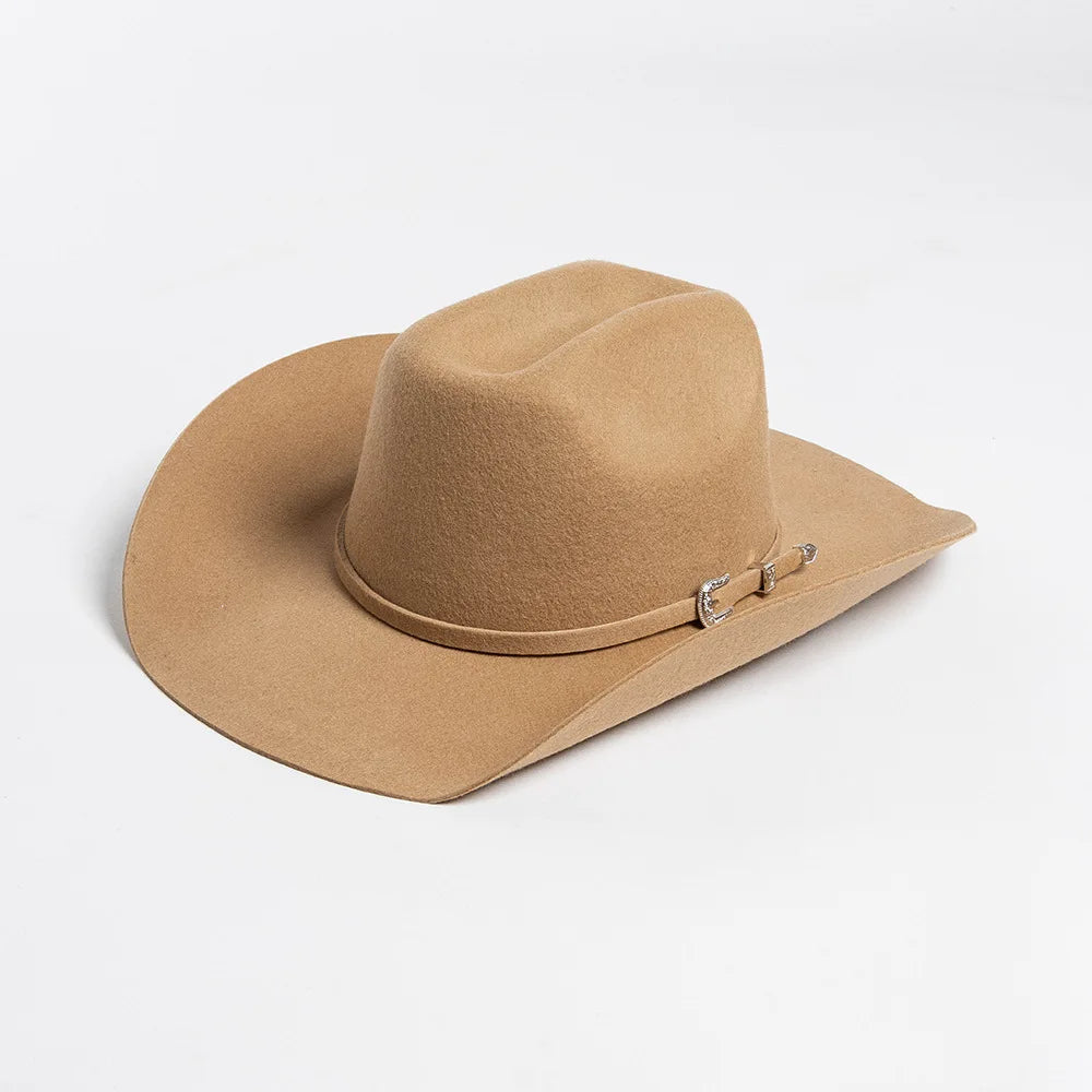 Sombrero de vaquero de lana 100%, accesorios del mismo color para otoño e invierno, sombrero de vaquero rizado clásico de Panamá, sombrero vaquero AANHORA-SHOPPING