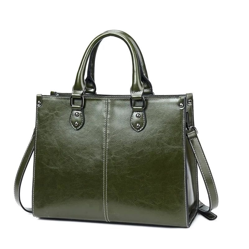 Bolso de mano de cuero genuino para mujer, bandolera de hombro, de piel de vaca encerada, estilo mensajero, tipo tote AANHORA-SHOPPING