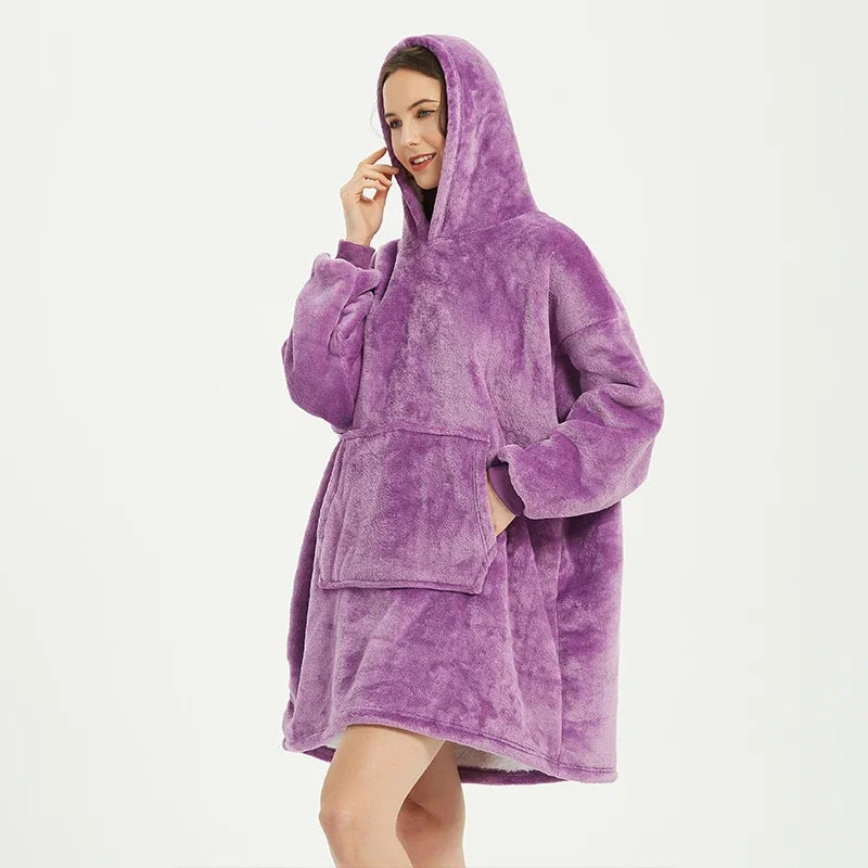 Manta de invierno con capucha para mujer, mantas cálidas de gran tamaño, jersey de felpa de microfibra de 850 gramos, bata, manta polar, sudadera AANHORA-SHOPPING