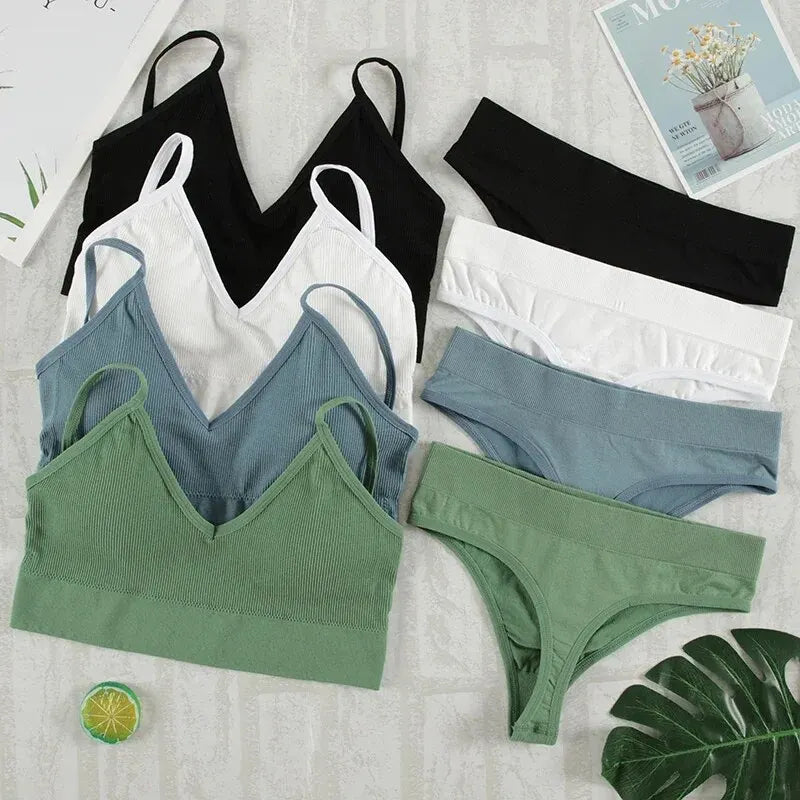 Conjunto de ropa interior de 2 piezas para mujer, bragas sexys, Bralette sin costuras, lencería femenina, Top corto sin mangas suave AANHORA-SHOPPING
