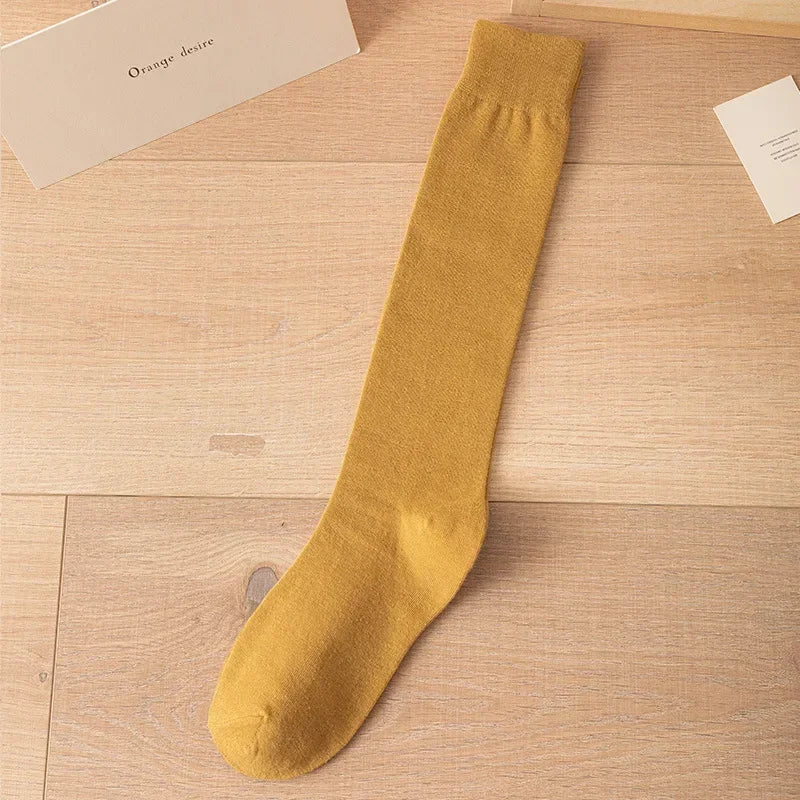 Calcetines hasta la rodilla de algodón para mujer, calcetines largos sexis Jk, calcetines hasta la pantorrilla sólidos en blanco y negro, moda japonesa coreana, cálidos y suaves para invierno AANHORA-SHOPPING