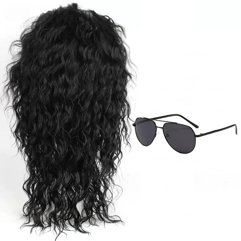 Anime Michael Jackson Cosplay Michael Cosplay peluca negra Michael juego de rol peluca de pelo negro rizado medio largo pelucas Cos de Halloween AANHORA-SHOPPING