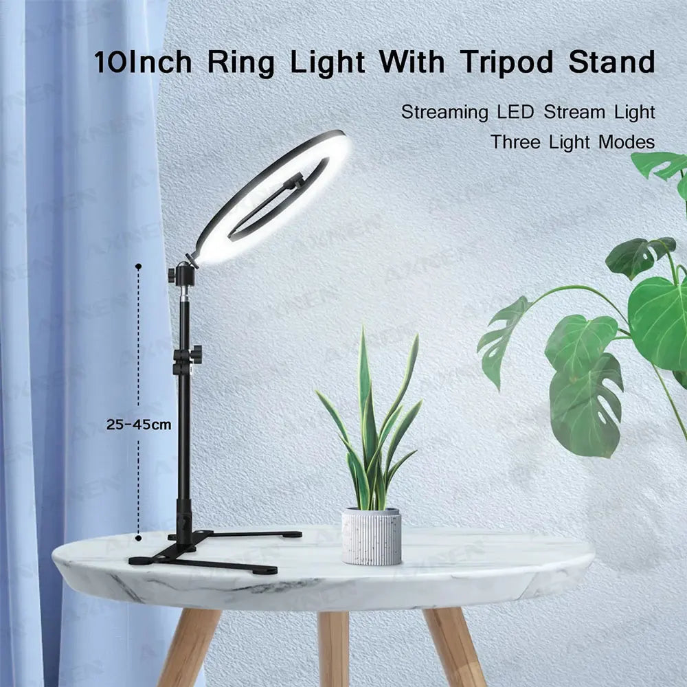 Desktop Foldable Overhead Tripod with Ring Light for Smartphone with Phone Holder Photography Table Stand Live Photo Video Shot AANHORA-SHOPPING