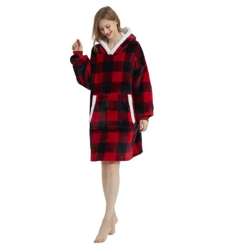 Sudaderas con capucha de invierno para hombre y mujer, jersey de lana gigante para TV, manta de gran tamaño con mangas, bata, mantas usables AANHORA-SHOPPING