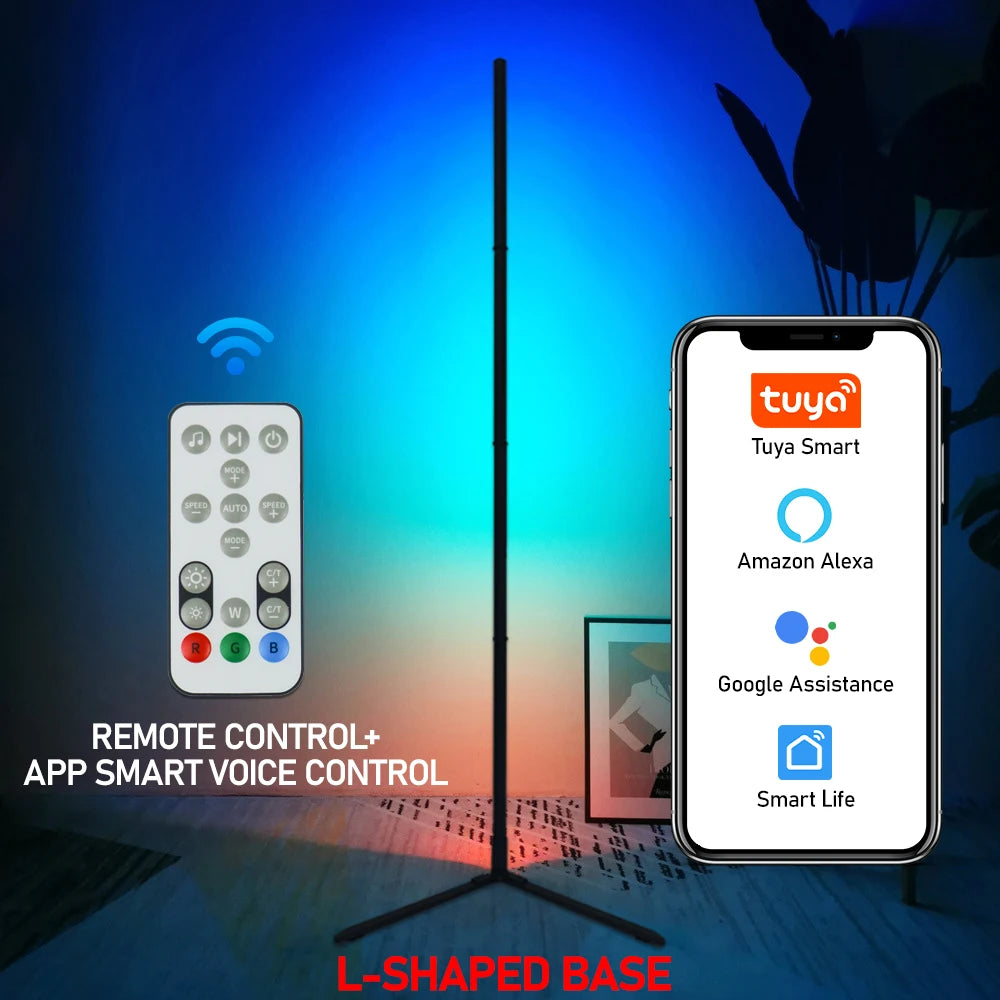 Lámpara de pie inteligente mejorada de 145/180 cm, RGBIC, control remoto por aplicación Tuya Smart, luz ambiental nórdica para decoración de salas de juego AANHORA-SHOPPING
